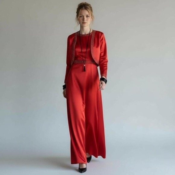 Dresses & Skirts - Holiday Christmas Valentines Day Long Red Dress with jacket. Size XXS